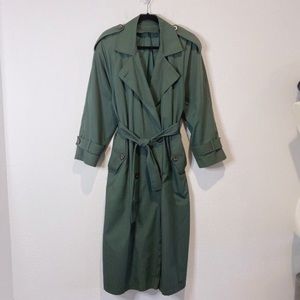 Vintage London Fog Towne Trench Coat Rain Coat with Belt Forest Green Size 8 Reg